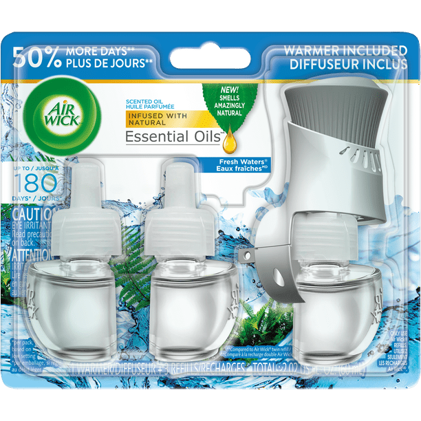 Air Wick Plug in Scented Oil Starter Kit (Warmer + 3 Refills), Fresh