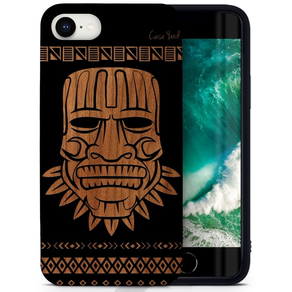 Case Yard Wooden Case for iPhone-SE Soft TPU Silicone cover Slim Fit Shockproof Wood Protective Phone Cover for Girls Boys Men and Women Supports Wireless Charging Maya Mask Design
