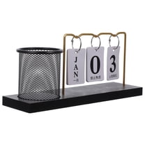 Supvox Multifunctional Wooden Pen Cup and Perpetual Flip Calendar for Office