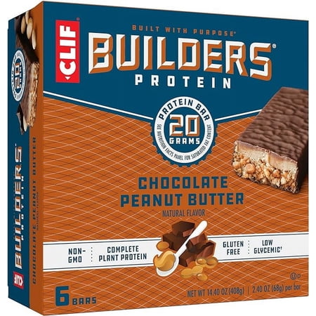 CLIF Builders - Chocolate Peanut Butter Flavor - Protein Bars - Gluten-Free - Non-GMO - Low Glycemic - 20g Protein - 2.4 oz. (6 Pack)