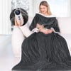 Ocuuziisu Wearable Heated Throw Blanket with Pockets, 50" x 70" Flannel and Sherpa Electric Wrap Poncho Shawl, 9 Heat Settings, 10-Hour Auto Shut Off, Machine Washable, Gray