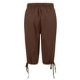 thumbnail image 6 of Linen Shorts for Women 2026 Summer Cotton Linen Bermuda Shorts Drawstring Waist Knee Length Beach Shorts with Pockets Brown M, 6 of 7