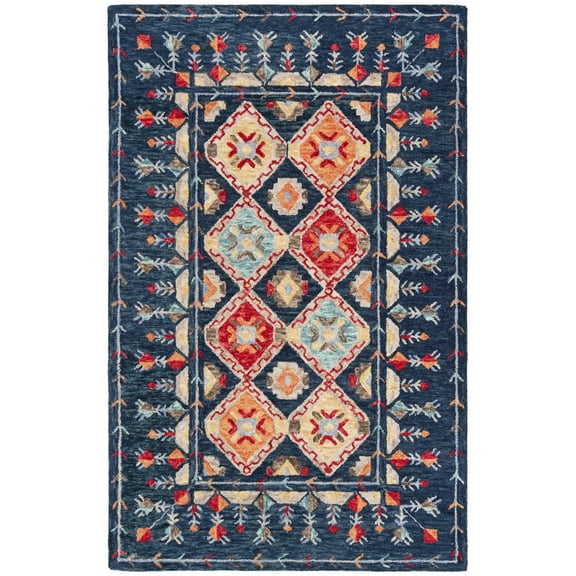 SAFAVIEH Aspen Christabella Geometric Wool Area Rug, Navy/Orange, 3' x 5'