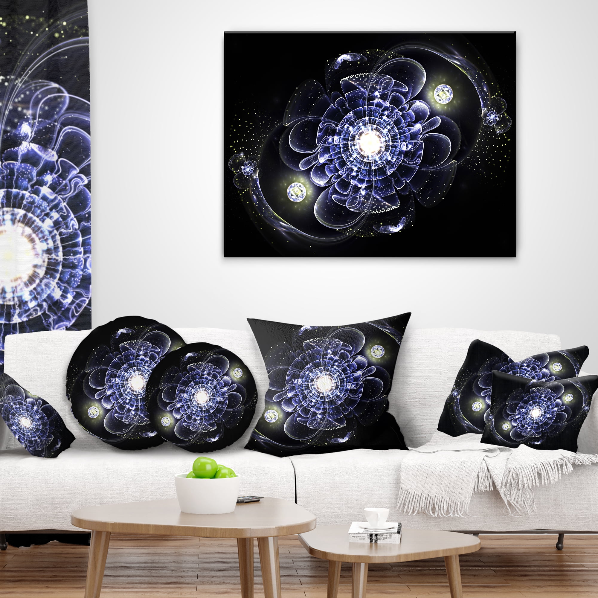 Designart Fractal Flower Bright Blue Digital Art - Floral Throw Pillow - 16x16