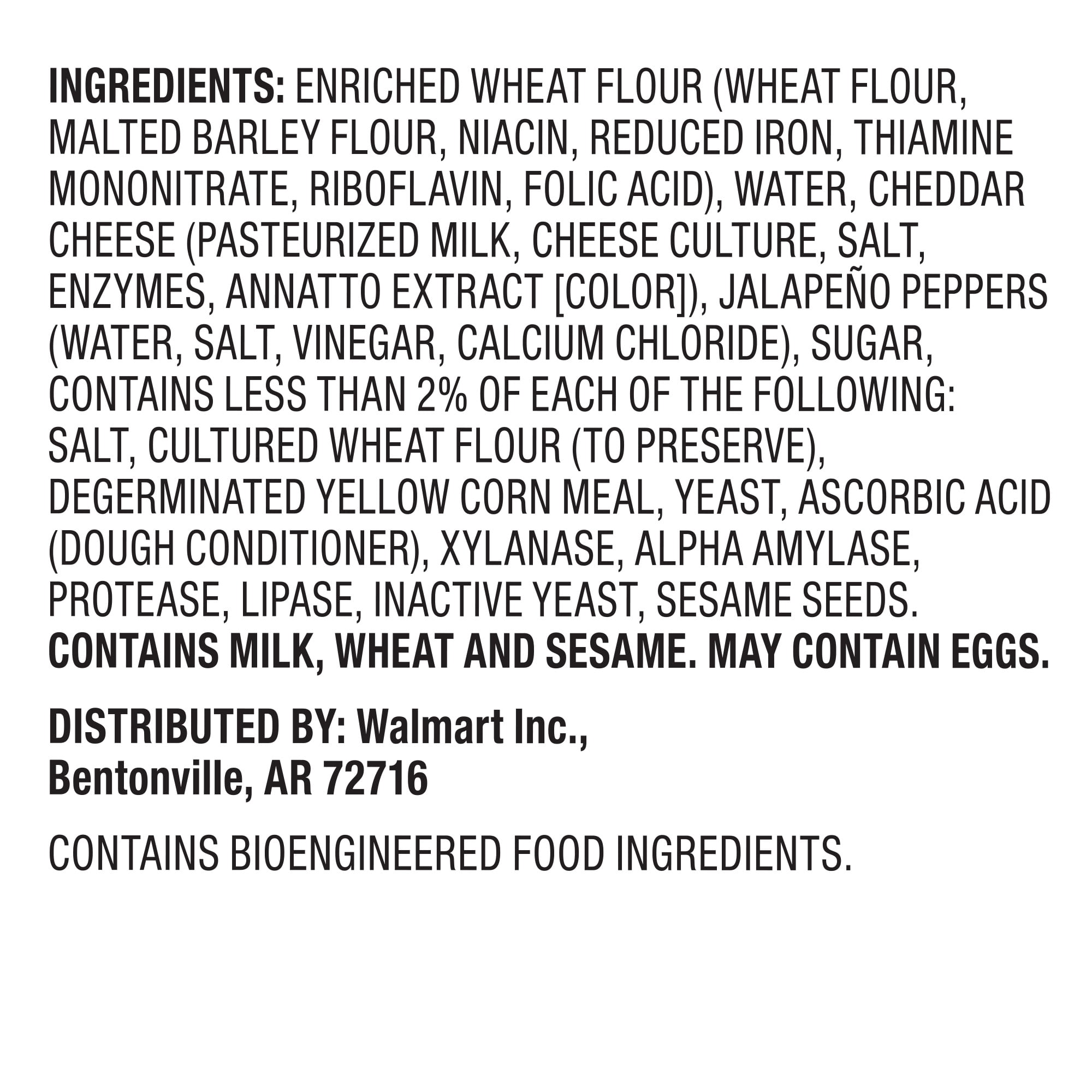 Marketside Fresh Jalapeno Cheddar Bagels, Wheat and Barley Flour, Shelf-Stable, 22.8 oz, 6 Count