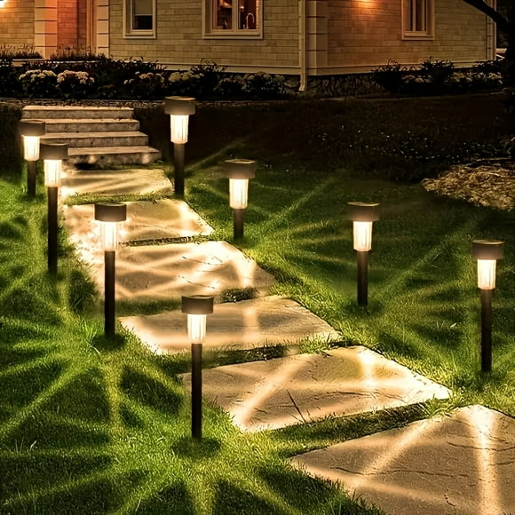 AMERTEER Solar Path Lights 10pcs Light Sensitive Smart Outdoor LED Solar Landscape Lights Yard Landscape Decorations Lawn Lights For Garden Patio Deck Paths And Sidewalks. (Warm/W