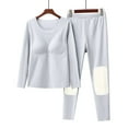 thumbnail image 2 of Nfurl Womens Cotton Pajamas Sets Soft Long Sleeve Built in Bras Sleepwear and Pants with Knee Pad Petite Loungewear Ladies 2pcs Pjs Sets Gray XXXL, 2 of 4