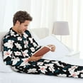 thumbnail image 6 of Honeii Lilies Flowers Pattern Mens Pajamas Set,2pcs Men's Lounge Long Sleeve Sleep Shirt and Pajama Bottoms Sleepwear Set,Mens Pjs Sets-X-Large, 6 of 7