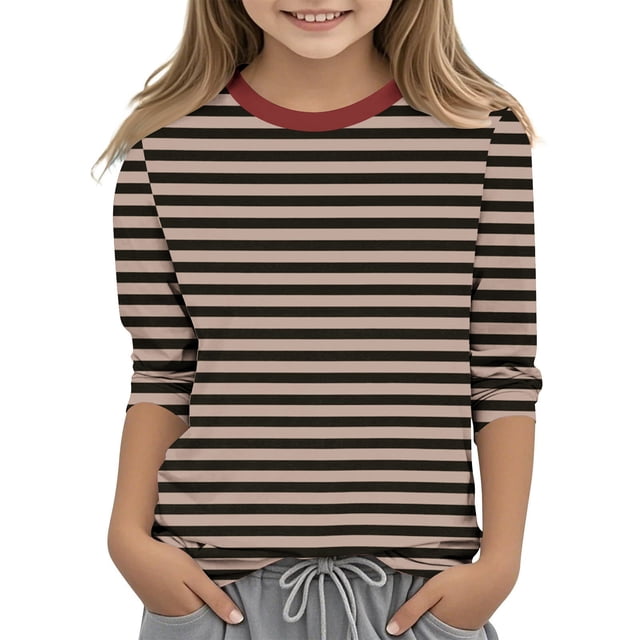 Dealovy Chemises à Manches 3/4 pour Filles Été Col Rond Rayé Habillé Décontracté Imprimé Ample Tunique Confortable