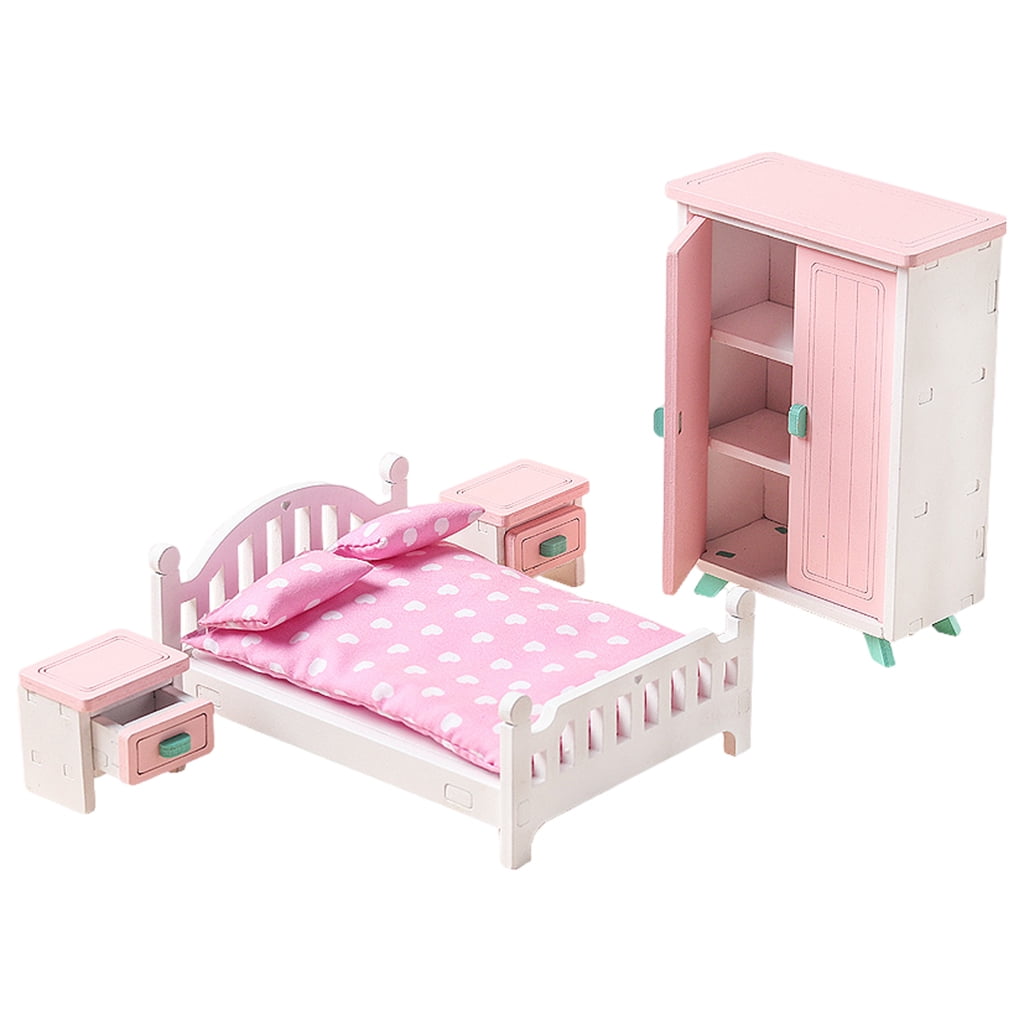 Dollhouse Miniature Bedroom Furniture Furnishings Set 6 Pieces for 1:12 Scale Dolls Family Decoration Accessories