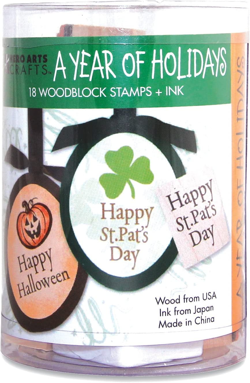 Hero Arts Woodblock Stamp Set, A Year of Holidays Ink N Stamp