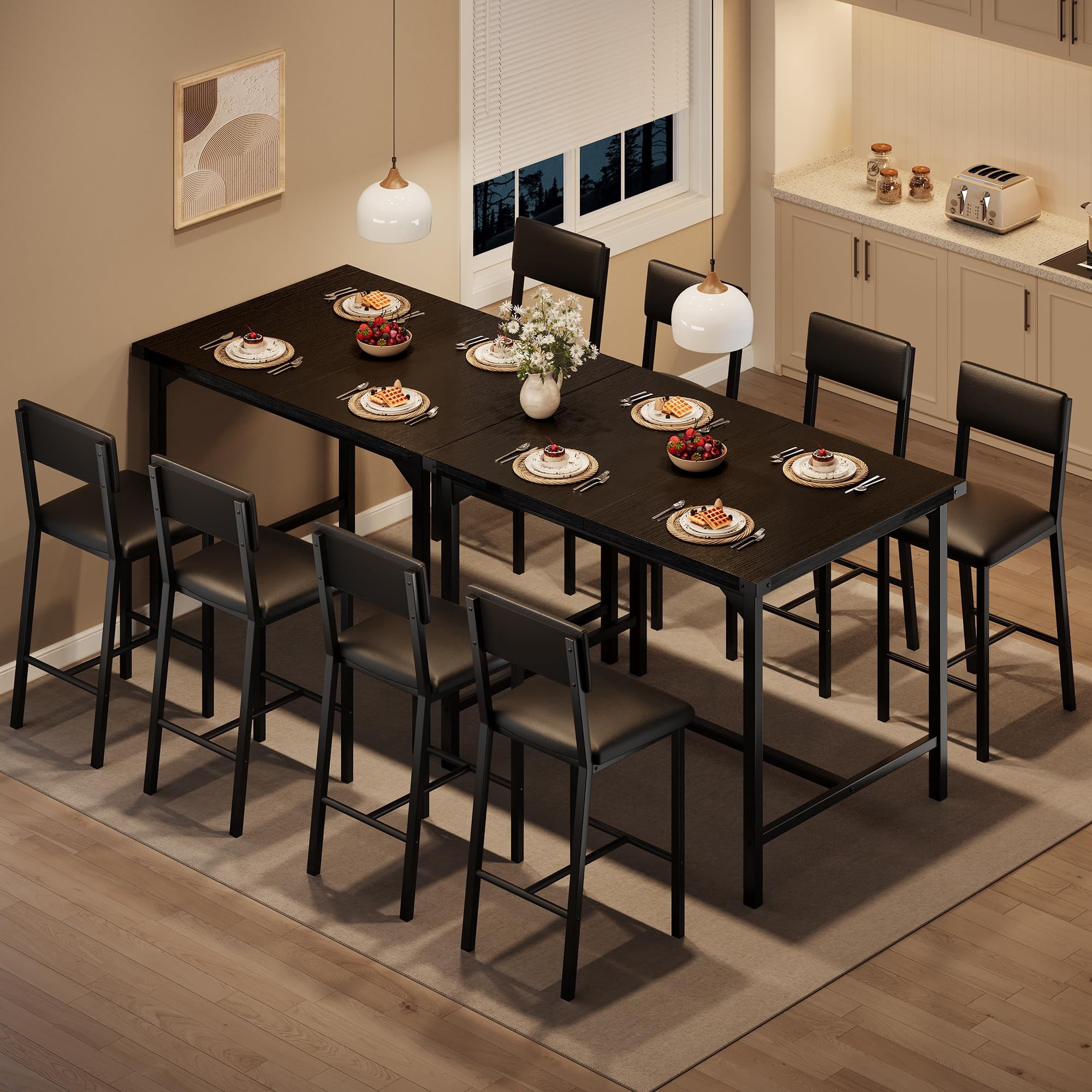 QinaQin Four-Person Dining Table and Chair Set with Footstool and Corner Protectors for Dining Rooms and Apartments