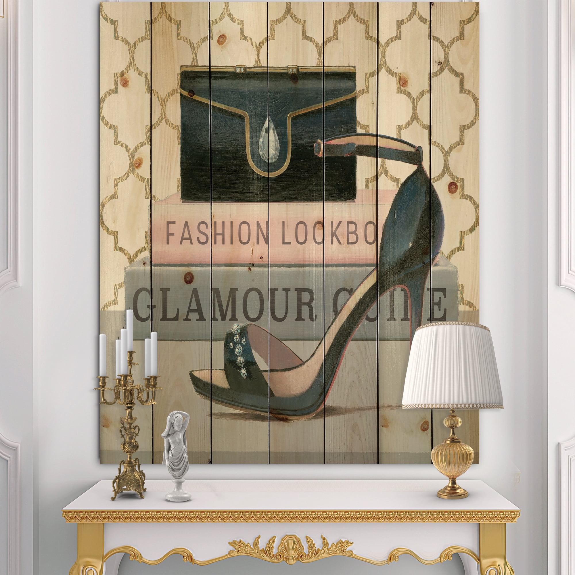 Designart 'Glam and Fashion High Heels VI' Posh & Luxe Print on Natural Pine Wood