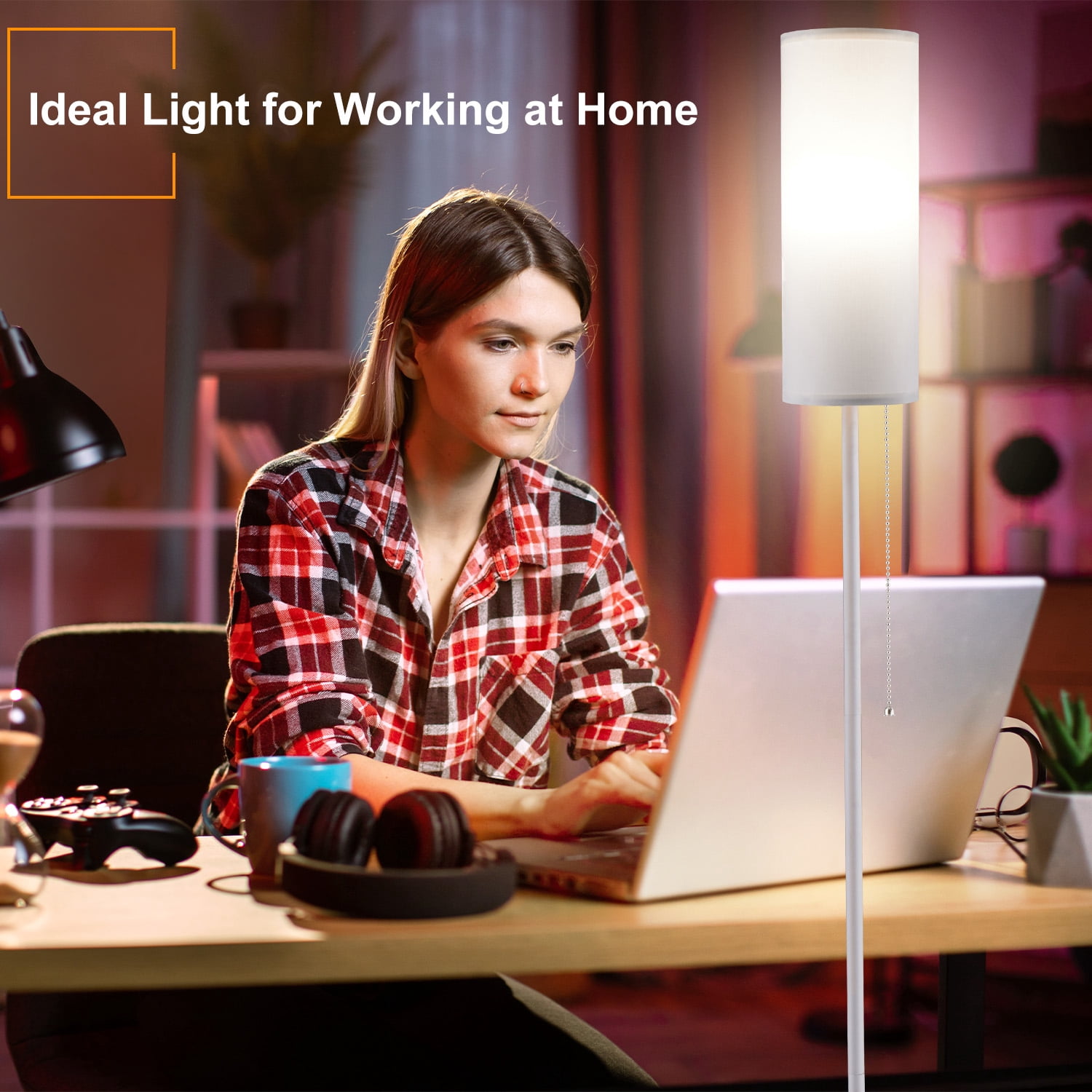 Vesteel Floor Lamp for Living Room, Modern Standing Lamp with 3 Color Temperatures & Lampshade, Pole Lamp for Bedroom Living Room Office, White