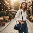 thumbnail image 5 of HUISZJ PU Leather Shoulder Bag, Large Capacity Shoulder Bag with Adjustable Strap, Kiss Lock Crossbody Bag for Travel Shopping Work (Blue), 5 of 6