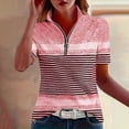 thumbnail image 6 of KIHOUT Women's Striped Color Block Quarter-Zip Polo Shirt, Short Sleeve Stand Collar Casual and Golf Top with Relaxed Fit, 6 of 6