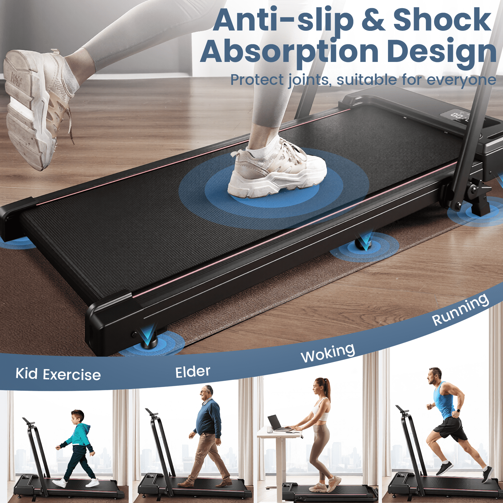 Treadmill 2 in 1 for Home/Office with Incline,Patbrela 300 Lbs Walking Pad Treadmill with HandleBar,Under Desk Treadmill ,LED Display & Remote Control