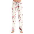 thumbnail image 2 of Women's Comfy Pajama Pants with Red Bow Print, Soft Lounge Sleepwear, Elastic Waist, Relaxed Fit, White, Size Options, 2 of 6