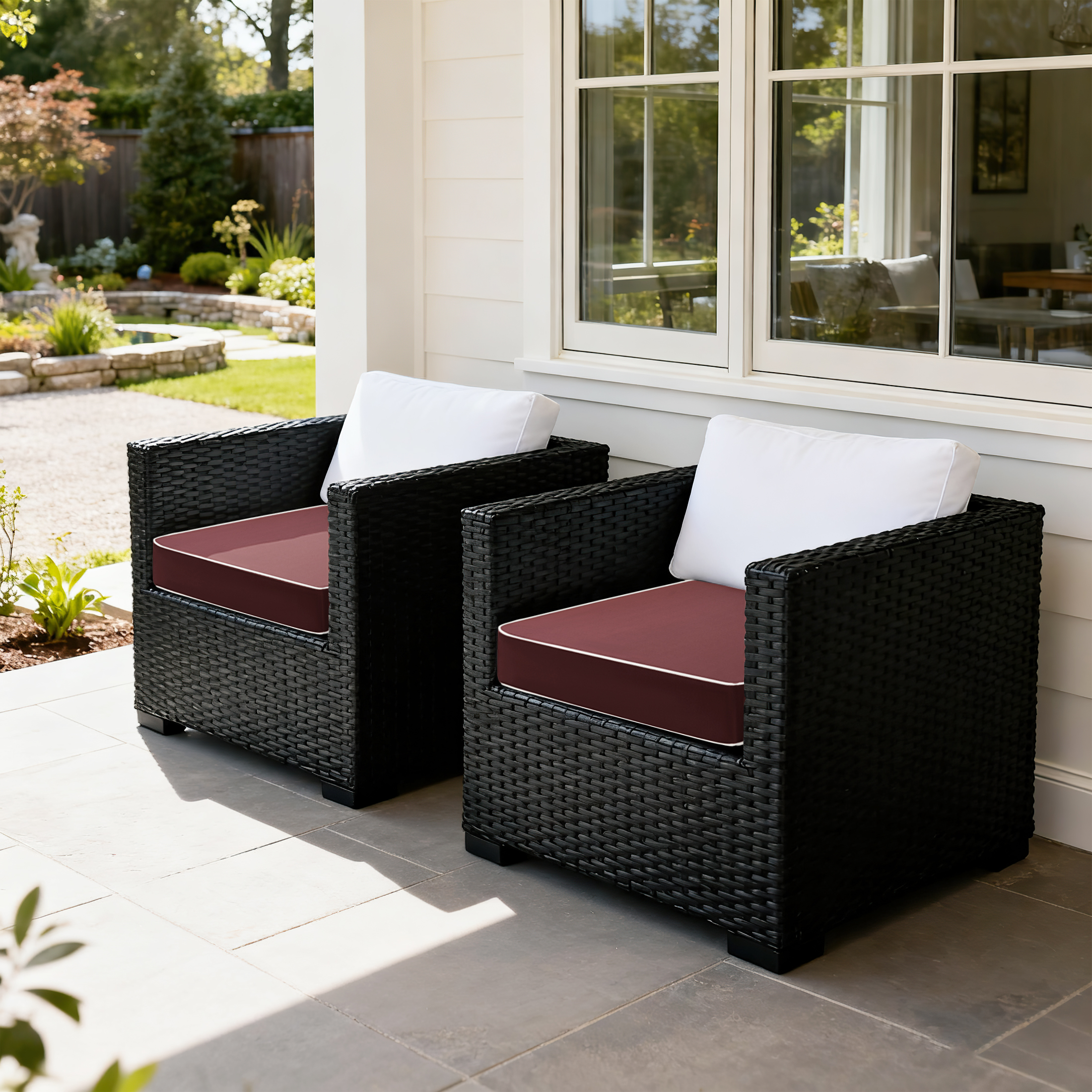 ROFIELTY 2-Pack Outdoor Chair Cushions 19x19, Waterproof & UV Resistant Patio Seat Pads with Removable Washable Cover, 3 Inch Thick All-Weather Cushions for Wicker Furniture, Burgundy Red