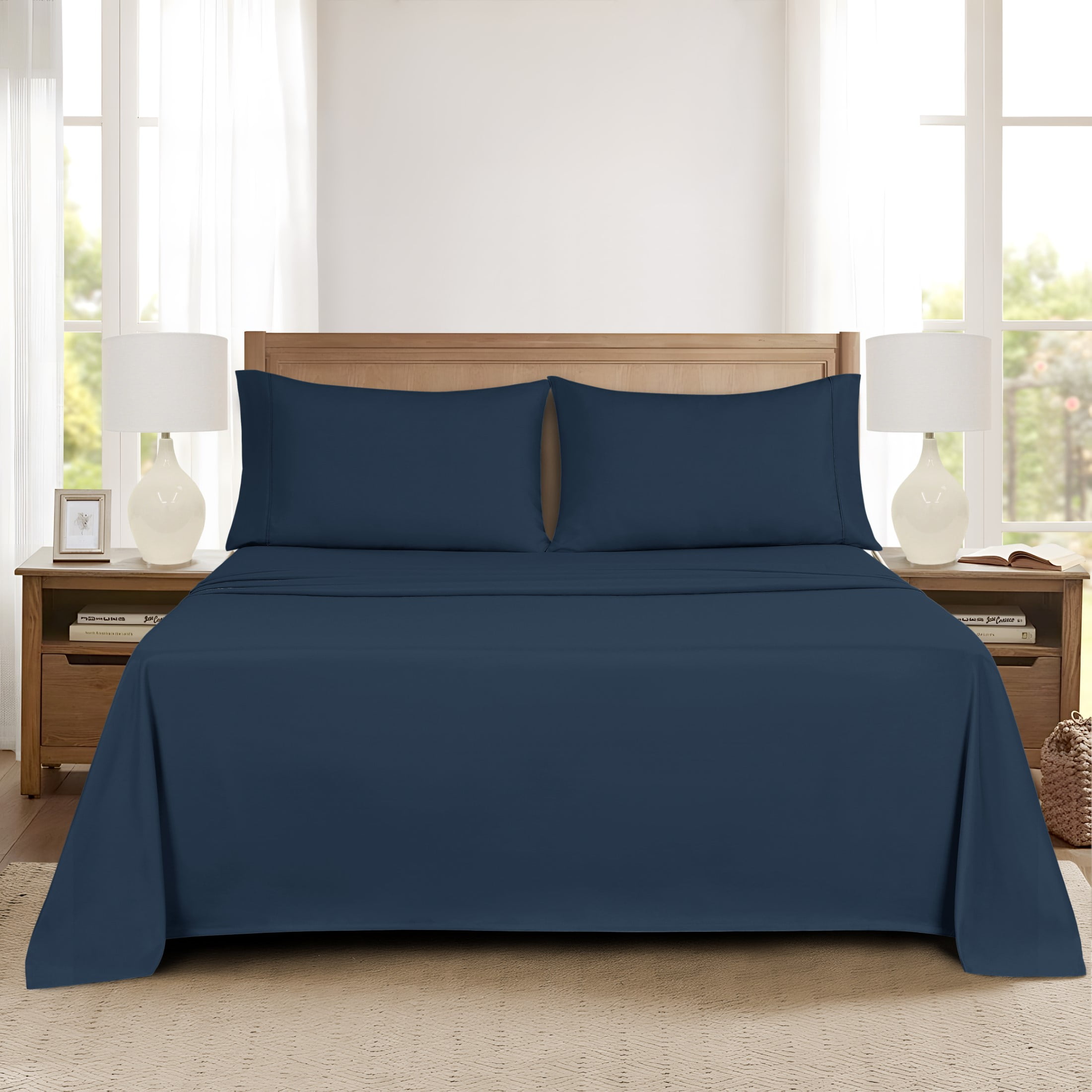 Mainstays Super Soft Brushed Microfiber Pillowcase Set, Navy Blue, Standard/Queen, 2 Piece