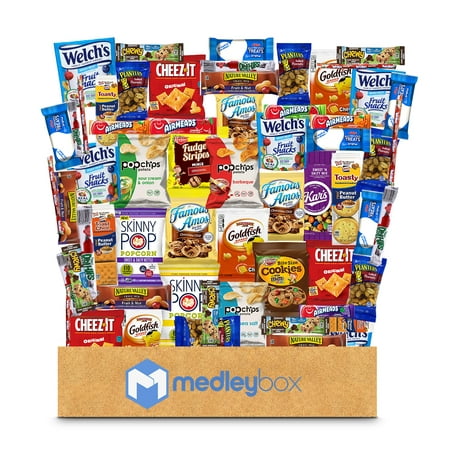 Medleybox Care Package (60 Count) Variety Snacks Gift Box Ultimate Sampler Mixed Bars, Chips, Cookies & Candy for Office, Schools, Friends & Family, Military, College, Christmas, Holidays Gift Box
