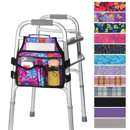 SupreGear Side Mount Walker Bag, Waterproof Folding Walker Organizer Pouch with Cup Holder, Double-Sided Storage, Purple