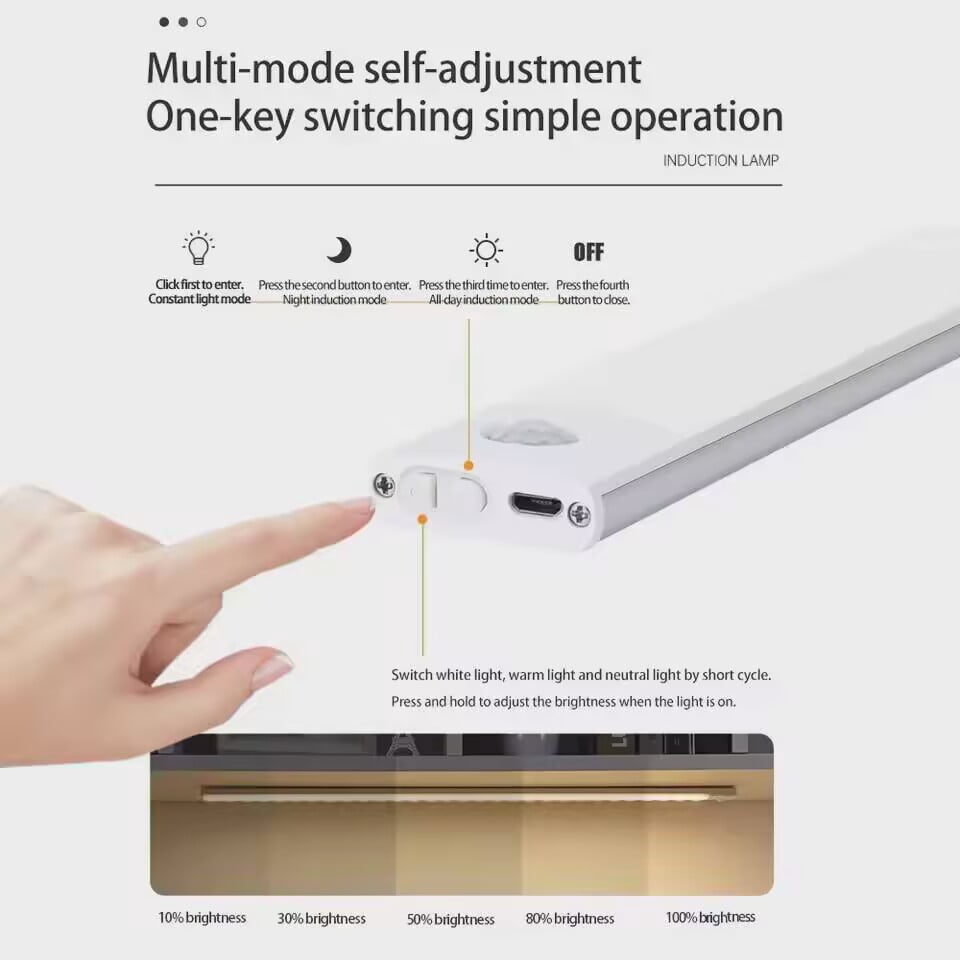 Night Light Motion Sensor Light Wireless USB Under Cabinet Light For Cabinet Bedroom Wardrobe Indoor Lighting 3color in One Lamp