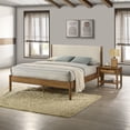 thumbnail image 3 of Roundhill Furniture Vichy 4-Piece Rubberwood Bedroom Set with Corduroy Upholstered Queen Bed, Dresser, Mirror, and Nightstand, 3 of 15