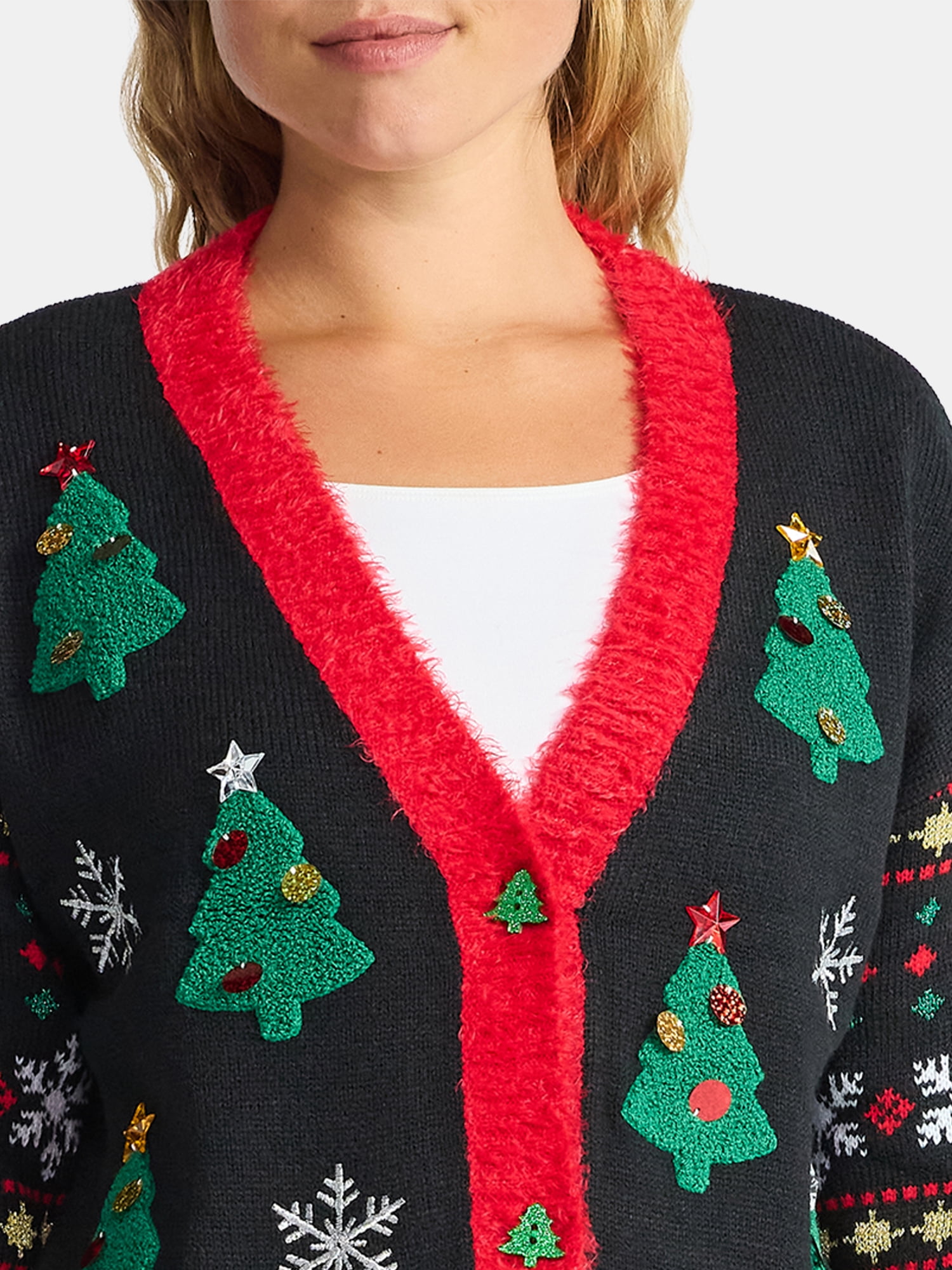 Women's Embellished Button Front Christmas Cardigan from Holiday Time, Sizes XS-XXXL