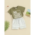 thumbnail image 3 of Bslissey Toddler Baby Boys Summer Clothes Short Sleeve Letter Print T-shirt Tops + Elastic Waist Shorts 2Pcs Outfits 6M 12M 18M 24M 3T Infant Casual Short Pants Sets, 3 of 9