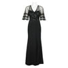 Adrianna Papell V-Neck Illusion 3/4 Sleeve Embellished Mesh Bodice Cutout Zipper Back Crepe Dress-BLACK