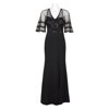 Adrianna Papell V-Neck Illusion 3/4 Sleeve Embellished Mesh Bodice Cutout Zipper Back Crepe Dress-BLACK