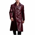 thumbnail image 3 of Busydd Men's Leather Jacket Fashion Double Breasted Buttons Long Sleeve Trench Coat Casual Solid Color Long Jackets XL, 3 of 9