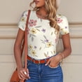 thumbnail image 6 of KLL Women 's Crew Neck Bodysuit Jumpsuits Floral Print Short onesies Stretch T Shirts, 6 of 7