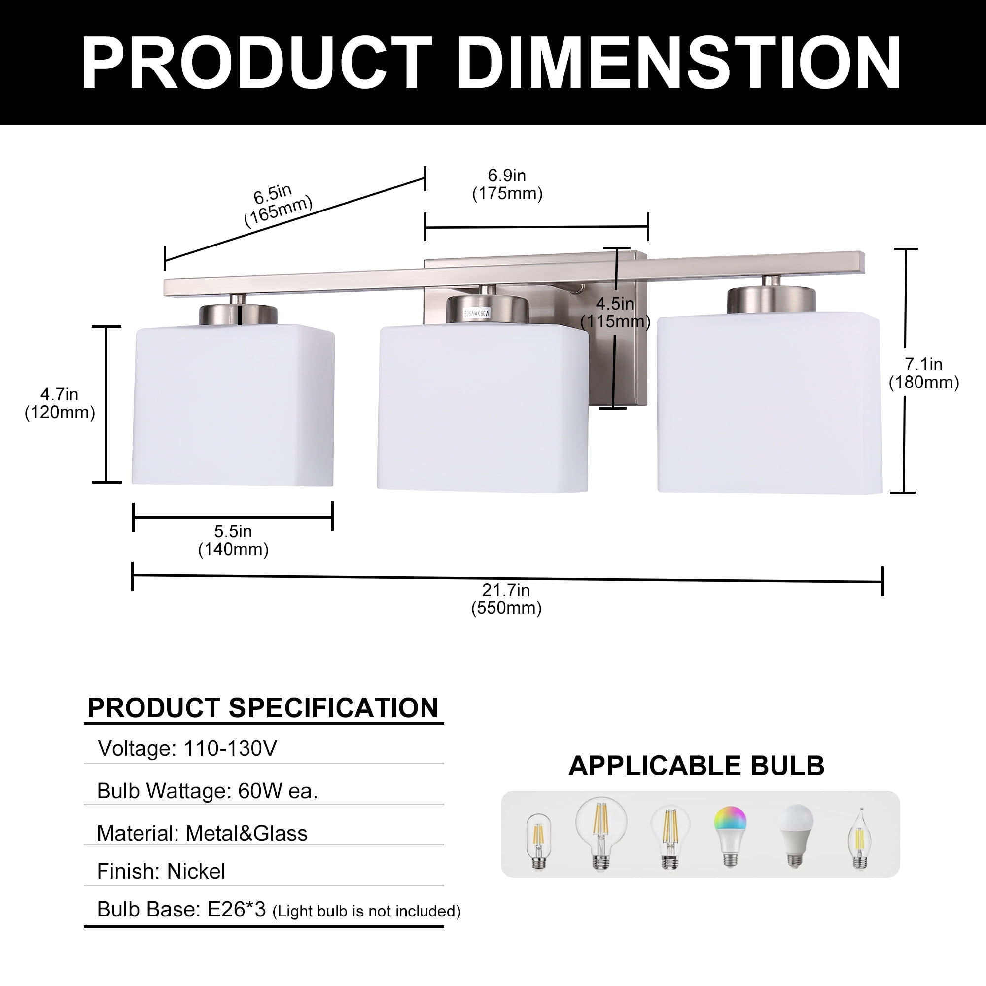 Briignite 3-Light Bathroom Light Fixture with Milk Glass Shades, Modern Stylish Vanity Lighting Fixtures for Bathroom, Chrome and White