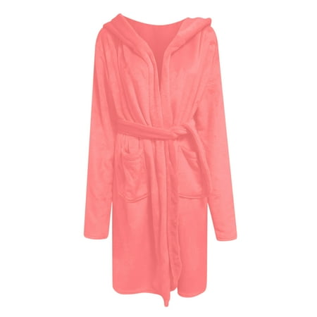 

Jebong Women Clothing Clearance!2022 Winter Women Lengthened Plush Shawl Bathrobe Long Sleeve Robe Hooded Coat
