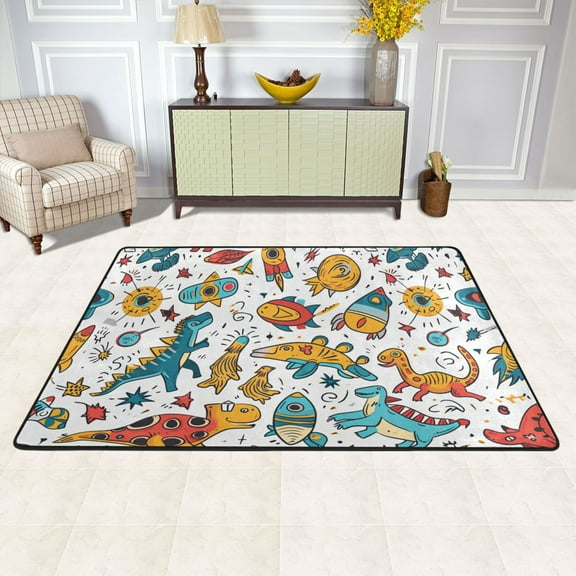 Abstract Cartoon Dinosaurs Area Floor Mats 36" x 24" Soft Non-Slip Large Rugs Nursery Memory Foam Carpets Living Room Doormat for Bedroom Dinning Decor