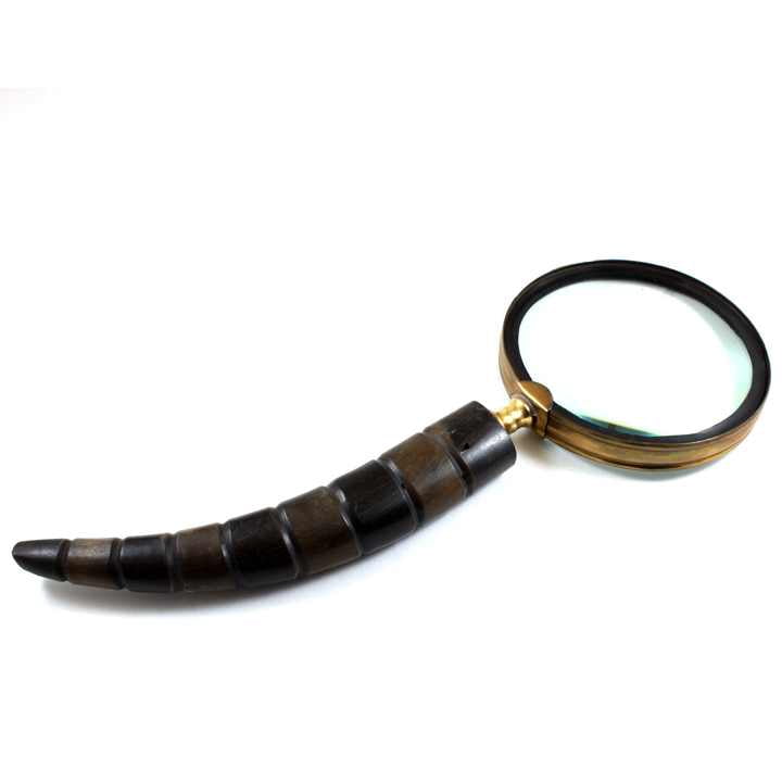 Maritime Treasures Brass Nautical Hand Held Magnifier Magnifying Glass Lens with Beautiful Horn Type Curve Handle Grip