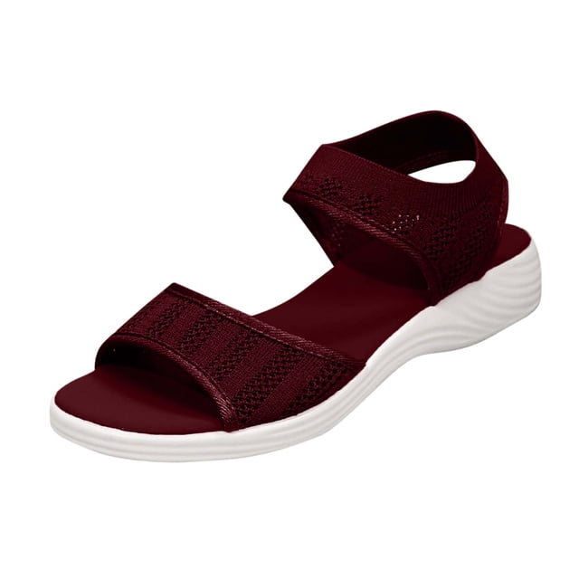 SEAOPEN Women's Square Toe Slide Sandals Rhinestone Clear Flat Sandals Summer Sandals Cute Slide Sandals Size 6 Wine