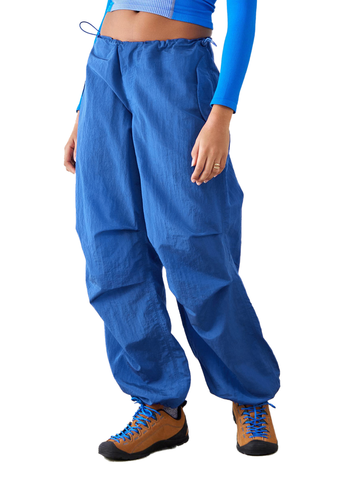 Women Baggy Parachute Cargo Pants Low Rise Drawstring Ruched Pants