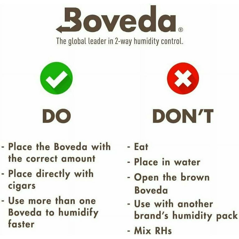 Boveda 69% RH 2-Way Humidity Control – Restores & Maintains Humidity – All  In One Solution For Humidification- Patented Technology for Cigar Humidors  – Convenient & Versatile - 10 Count Resealable Bag 