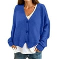thumbnail image 5 of WTOBBY Women's Fashion Oversized Knit Cardigan Sweater with Buttons Long Sleeves Solid Color Jacket, Comfortable and Stylish Top for Layering in Cool Weather,Blue XL, 5 of 5