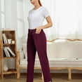 thumbnail image 4 of Women High Waisted Pants Loose Casual Elegant Pure Color Button Zip Closure Pants with Pocket Burgundy XXL, 4 of 7