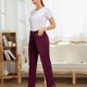 thumbnail image 4 of Pantalones de color puro, pantalones de cintura alta para mujer, pantalones casuales, pantalones con cierre de cremallera, características mejoradas, 4 of 7