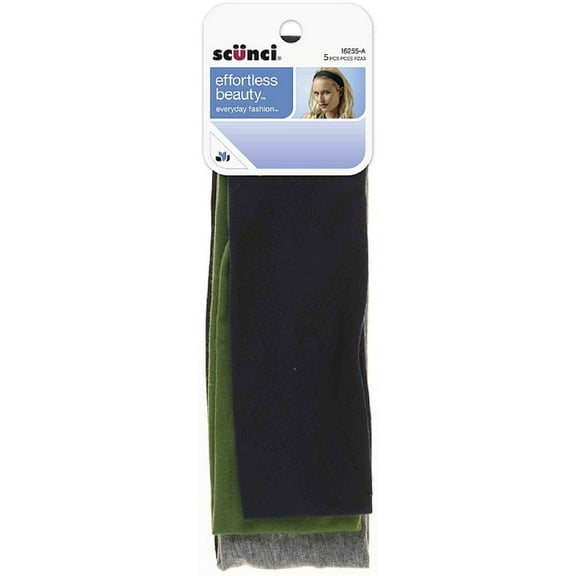 Scunci Effortless Beauty Wide Stretch Basic Headwraps, Assorted 5 ea (Pack of 6)