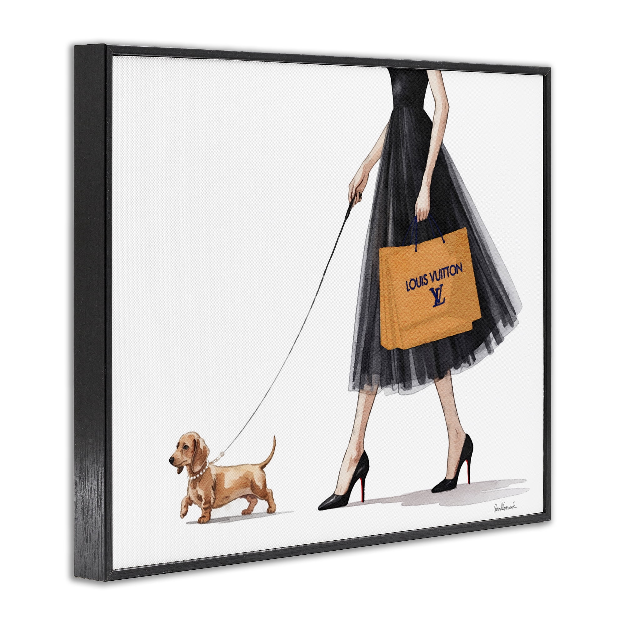 Stupell Industries Fashionable Dog Walking Black Framed Giclee Art, design by Amanda Greenwood