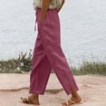 thumbnail image 2 of GZWYHT Cropped Linen Pants Women，Baggy Lounge Pants High Waist Summer Casual Wide Leg Pant Solid Color For 29"/31" Flowy Travel Wide Leg Yoga Pants Drawstring Ela，Red S, 2 of 7
