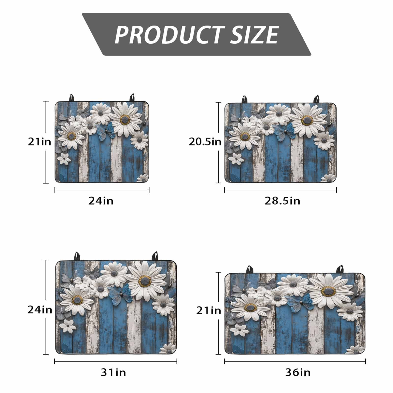 Blue White Daisy Stove Top Cover for Electric Stove, Heat-proof & Non Slip Glass Top Stove Cover Protector, Vintage Farmhouse Butterfly Floral Wood Kitchen Flat Cooktop Rubber Mat 24x21 Inches