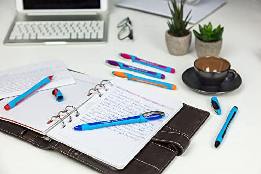 Schneider Slider Memo XB (Extra Broad) Ballpoint Pen, 1.4 mm, Light Blue Barrel, Black Ink, Box of 10 Pens (150201)