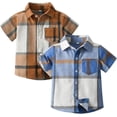 thumbnail image 2 of Toddler 2 Pack Baby Boys Short Sleeve Plaid Shirts Button Down Shirt Top Outwear Clothes, 2 of 4
